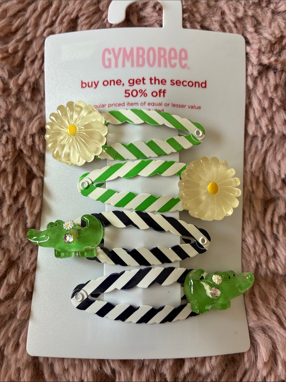 Gymboree Green, Black & Cream Daisy and Crocodile Hair Clip Set - 4 Pack